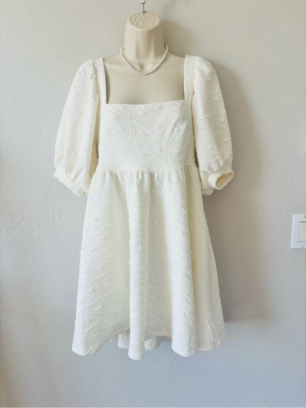 NWT Free People White Textured Violet Square-Neck Babydoll Dress - Picture 6 of 16